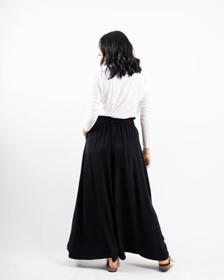 PLAIN WIDE LEG PANT-BLACK