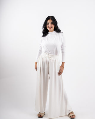 PLAIN WIDE LEG PANT-OFF WHITE