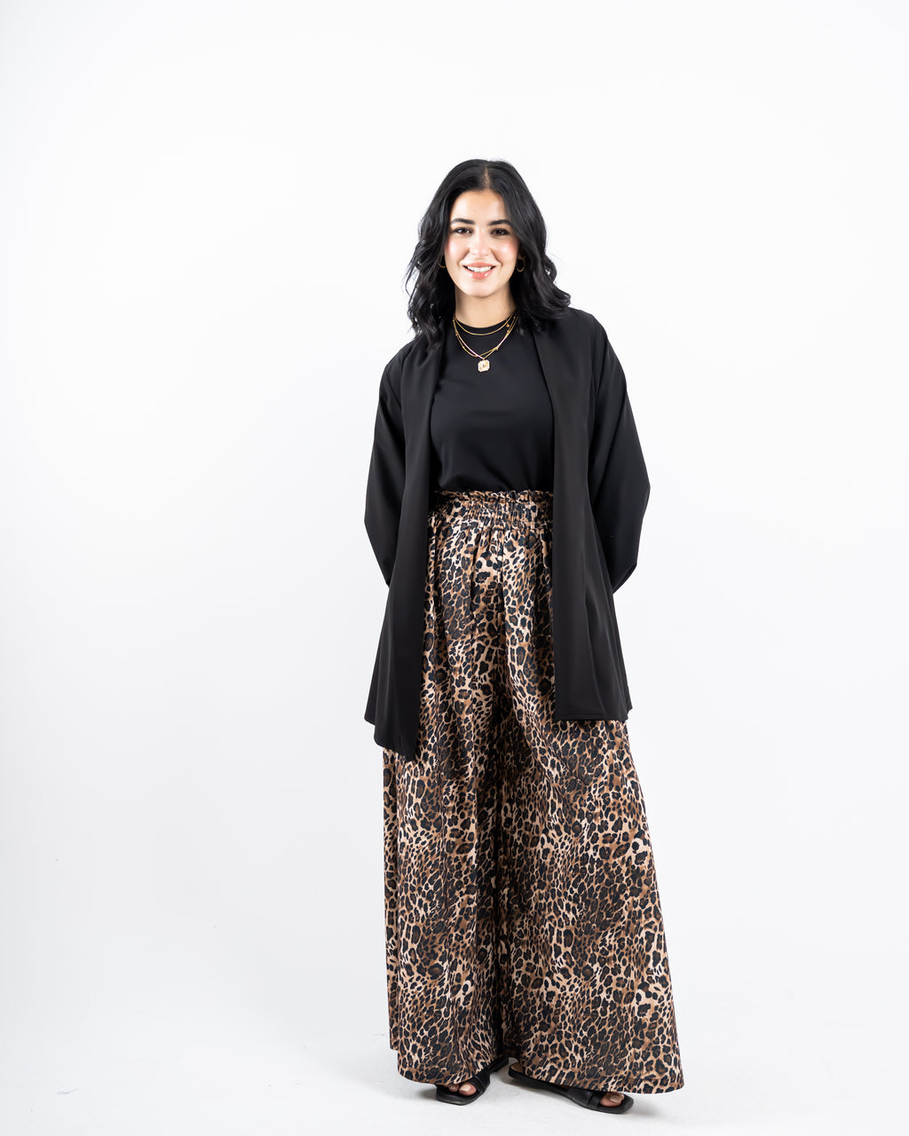 TIGER WIDE LEG PANTS-BROWN