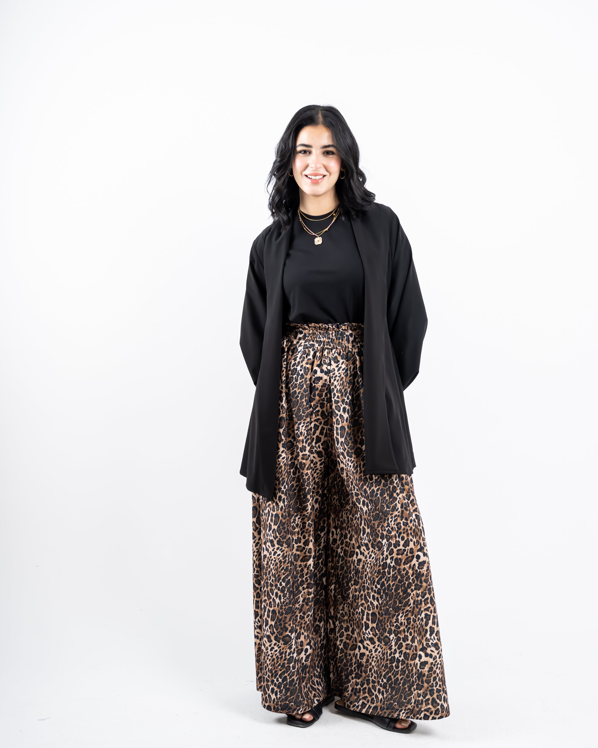TIGER WIDE LEG PANTS-BROWN