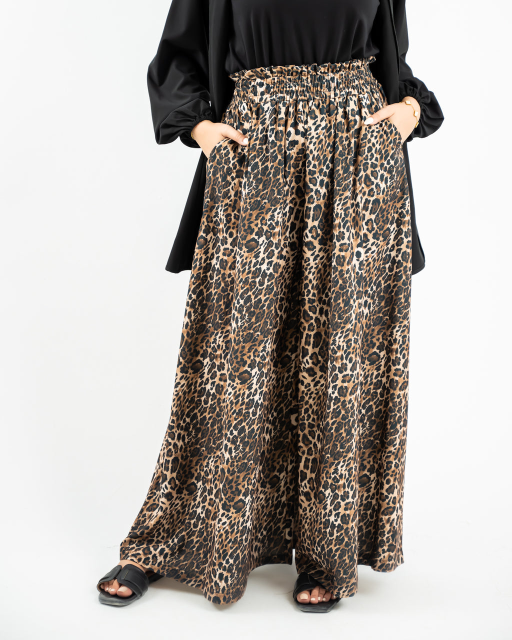 TIGER WIDE LEG PANTS-BROWN