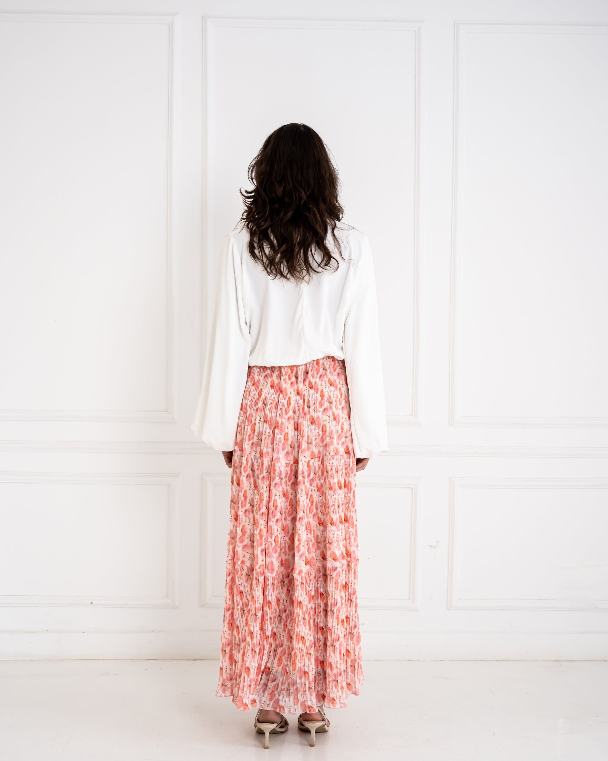 LAYERED CHIFFON PLISSE SKIRT-PINK