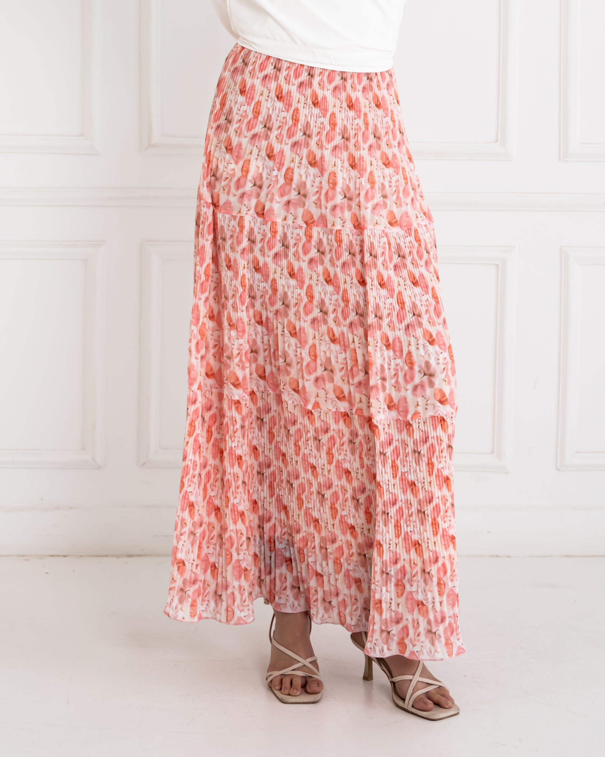 LAYERED CHIFFON PLISSE SKIRT-PINK