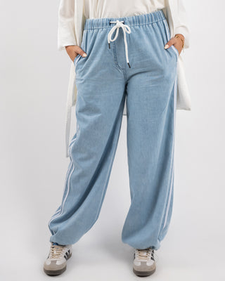 STRIPPED DENIM PANT-ICED