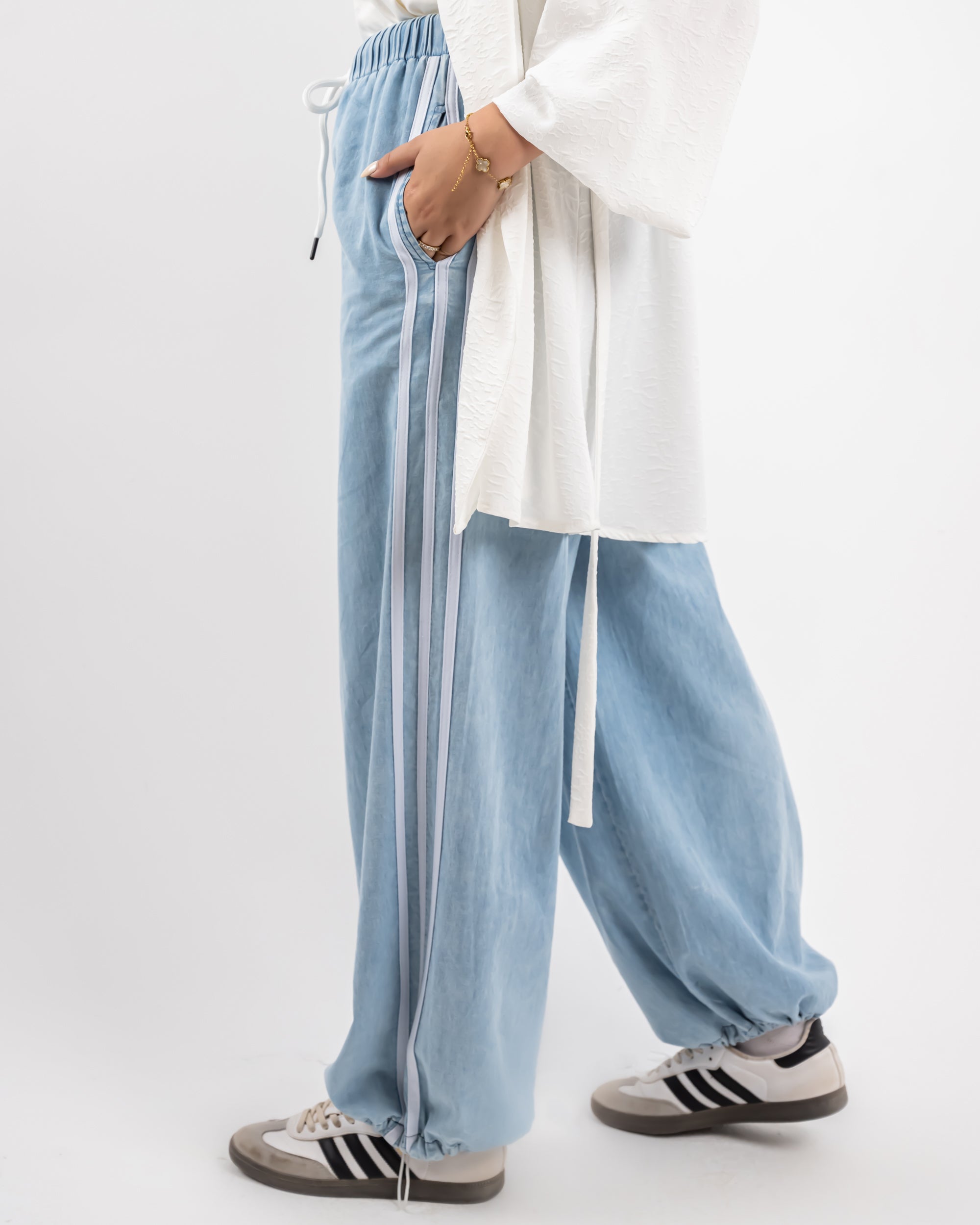 STRIPPED DENIM PANT-ICED