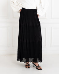 LAYERED CHIFFON PLISSE SKIRT-BLACK