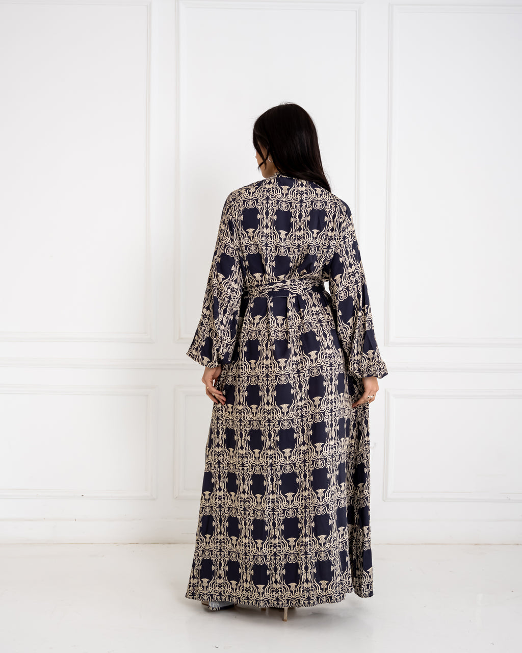 PRINTED COTTON SHIRT DRESS-BLUE BLACK