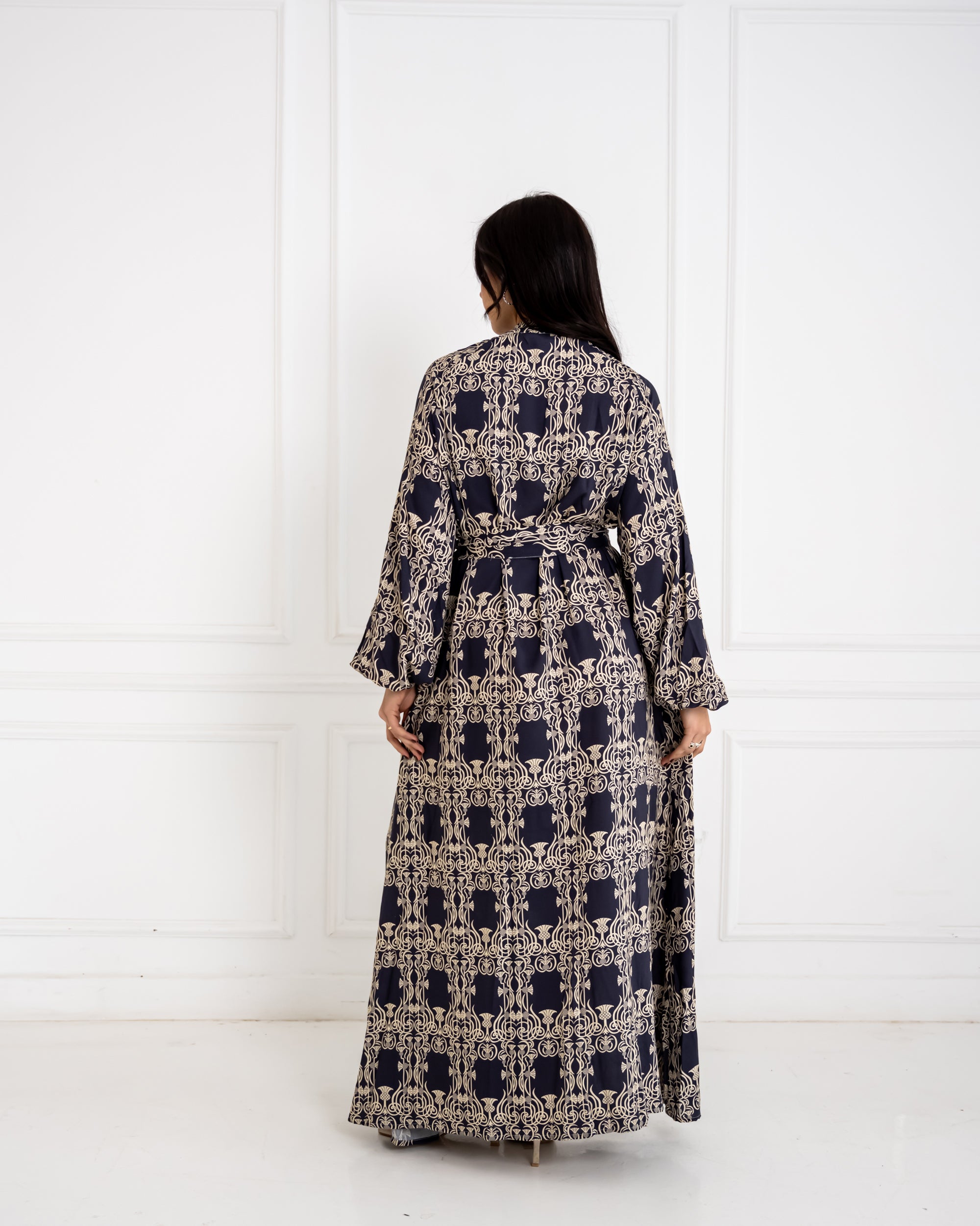 PRINTED COTTON SHIRT DRESS-BLUE BLACK
