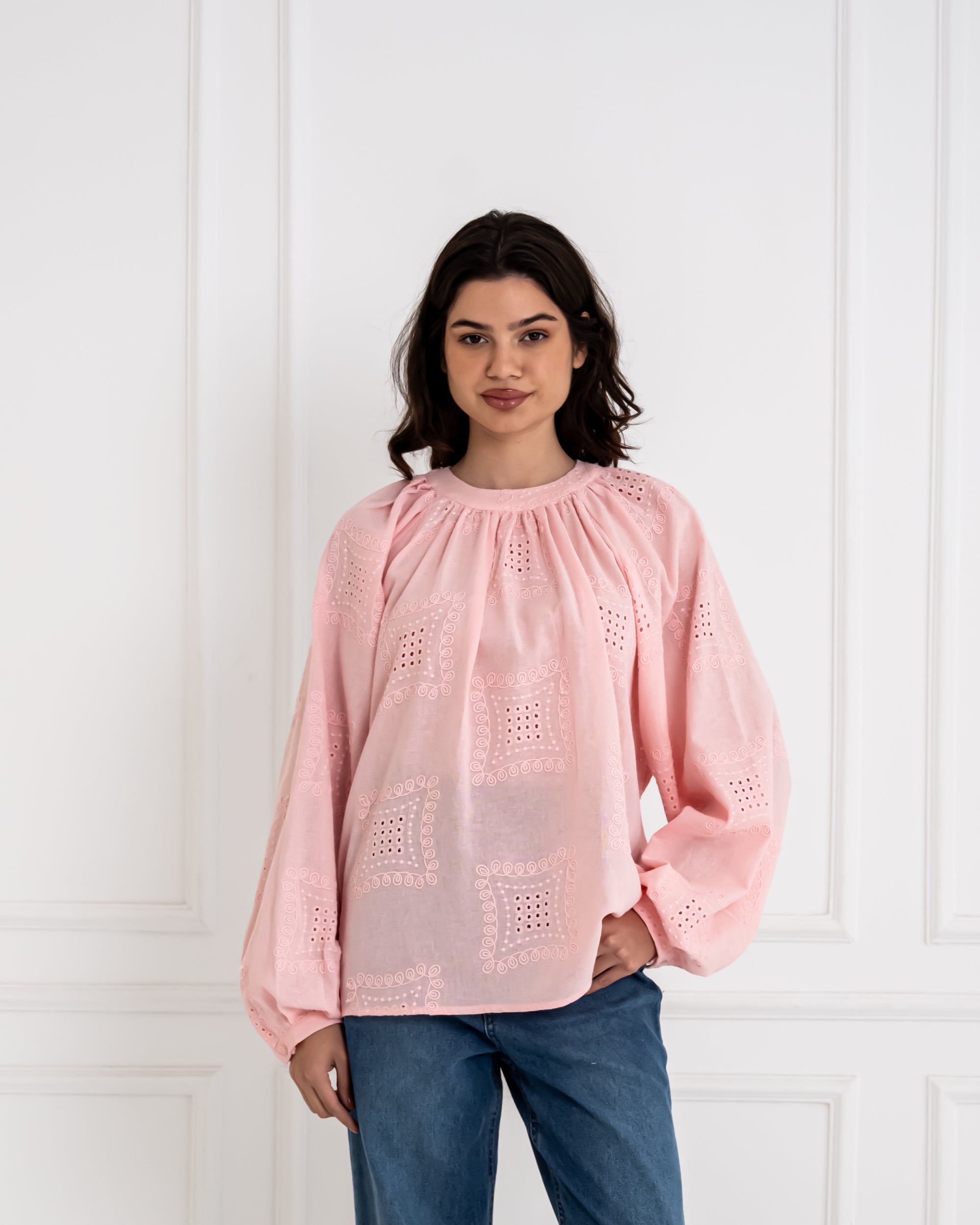 EMBROIDERED OVERSIZED BLOUSE -PINK