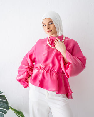 BUFFY SLEEVES BLOUSE -FOSHIA