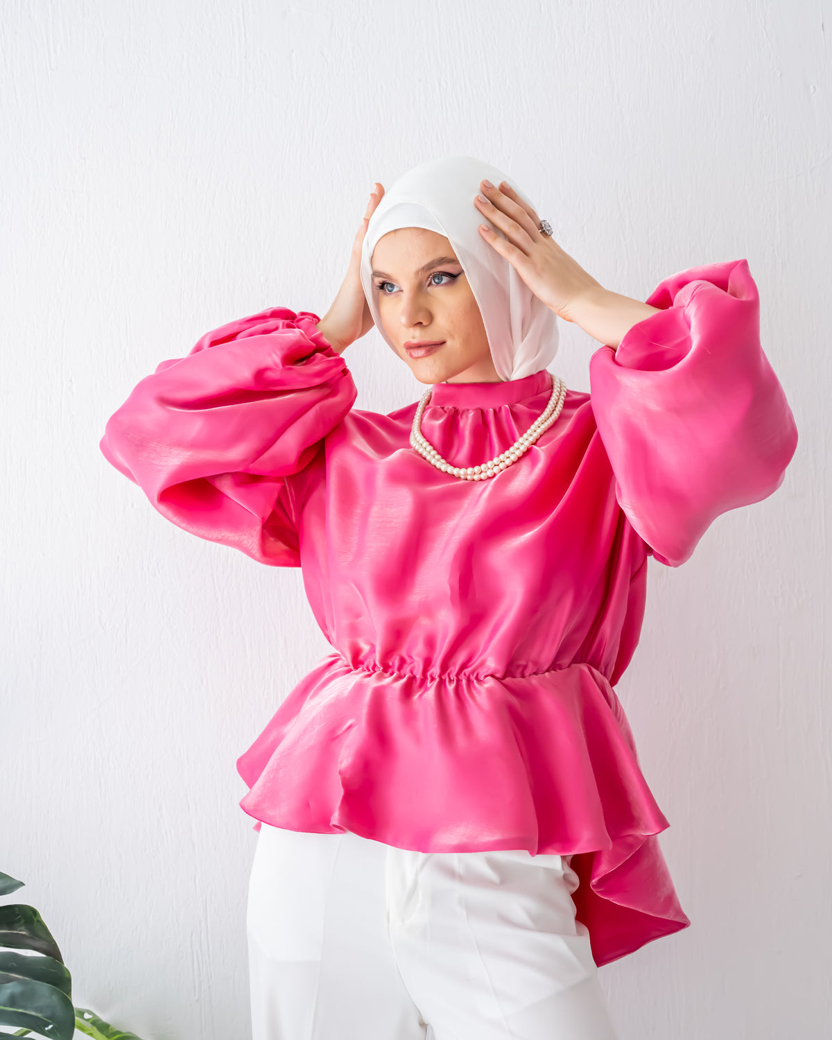 بلوزة بأكمام منفوخة - فوشيا