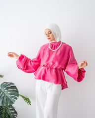بلوزة بأكمام منفوخة - فوشيا