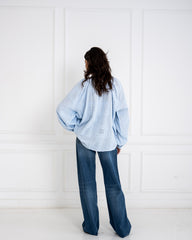 EMBROIDERED OVERSIZED BLOUSE -BABY BLUE