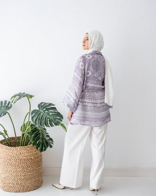 BORDERED SHAMMER CARDIGAN-SILVER