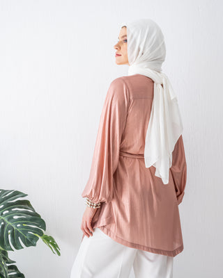 HIGH LOW METALIC BLOUSE -ROSE