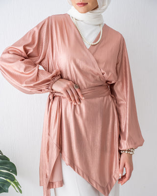 HIGH LOW METALIC BLOUSE -ROSE