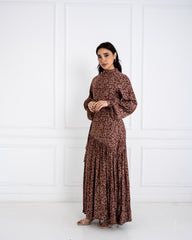 PAISLEY FLOWY DRESS-BROWN