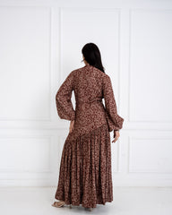 PAISLEY FLOWY DRESS-BROWN