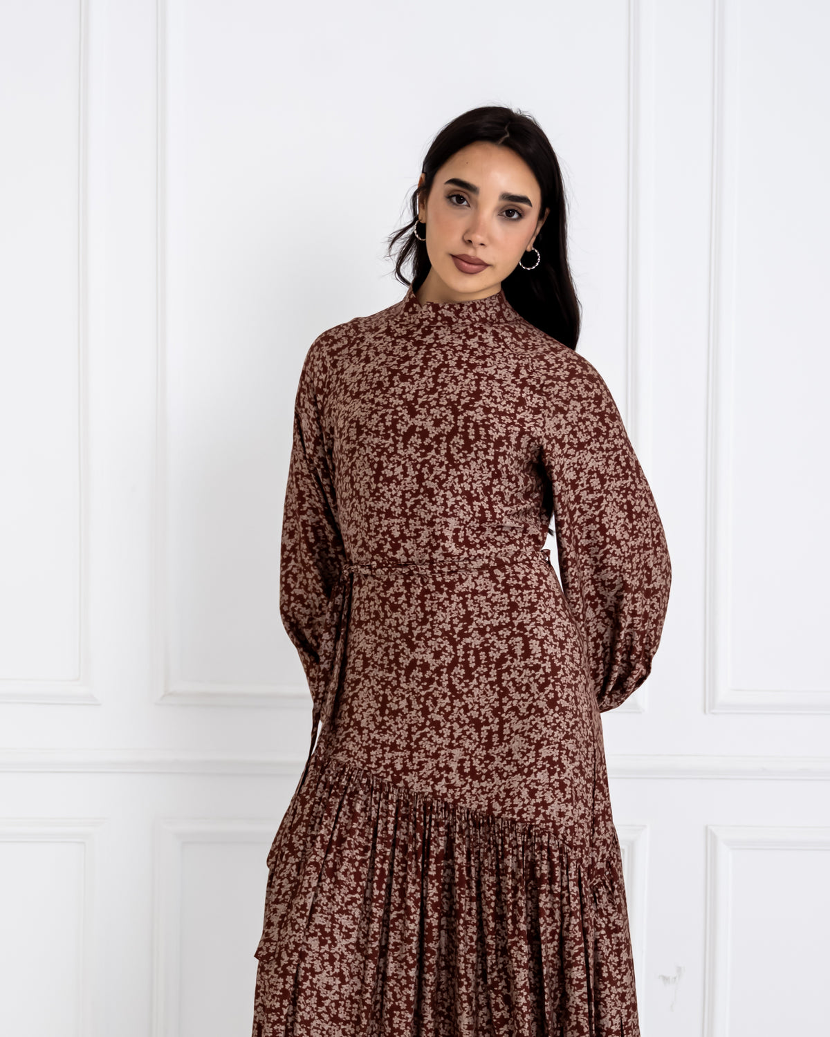 PAISLEY FLOWY DRESS-BROWN