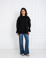 POPLIN SLEEVES OVERSIZED SHIRT-BLACK