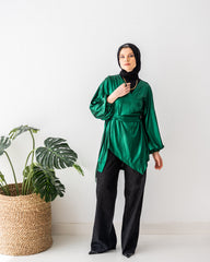 HIGH LOW METALIC BLOUSE -GREEN