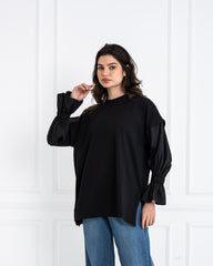 POPLIN SLEEVES OVERSIZED SHIRT-BLACK