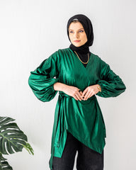 HIGH LOW METALIC BLOUSE -GREEN