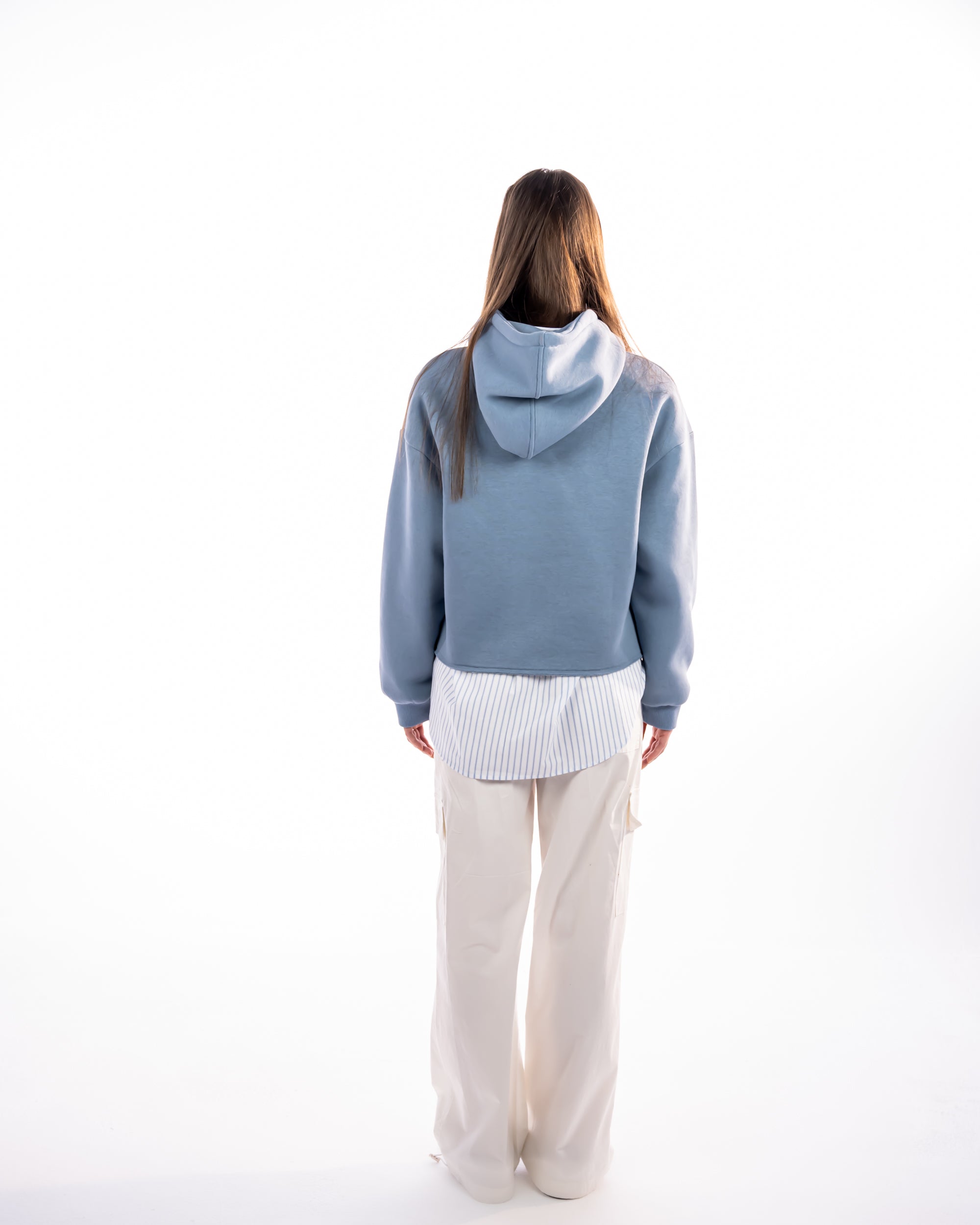 CROPPED HOODIE WITH POCKETS-BABY BLUE