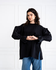 POPLIN SLEEVES OVERSIZED SHIRT-BLACK