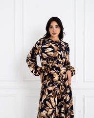 DRAPPED PRINTED DRESS-BLUE BLACK