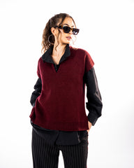 Sleeveless Knit Top-MAROON