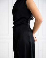 SLEEVELESS SATIN DRESS -BLACK