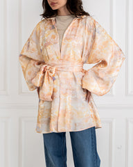 FLOWERED SHIMMER CARDIGAN -LIGHT ORANGE