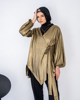 HIGH LOW METALIC BLOUSE -GOLD