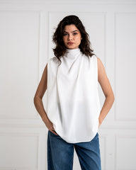 sleeveless drapped top- offwhite