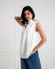 sleeveless drapped top- offwhite