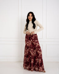 RUFFLE CHIFFON SKIRT-MAROON