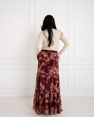 RUFFLE CHIFFON SKIRT-MAROON