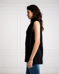 sleeveless drapped top-BLACK