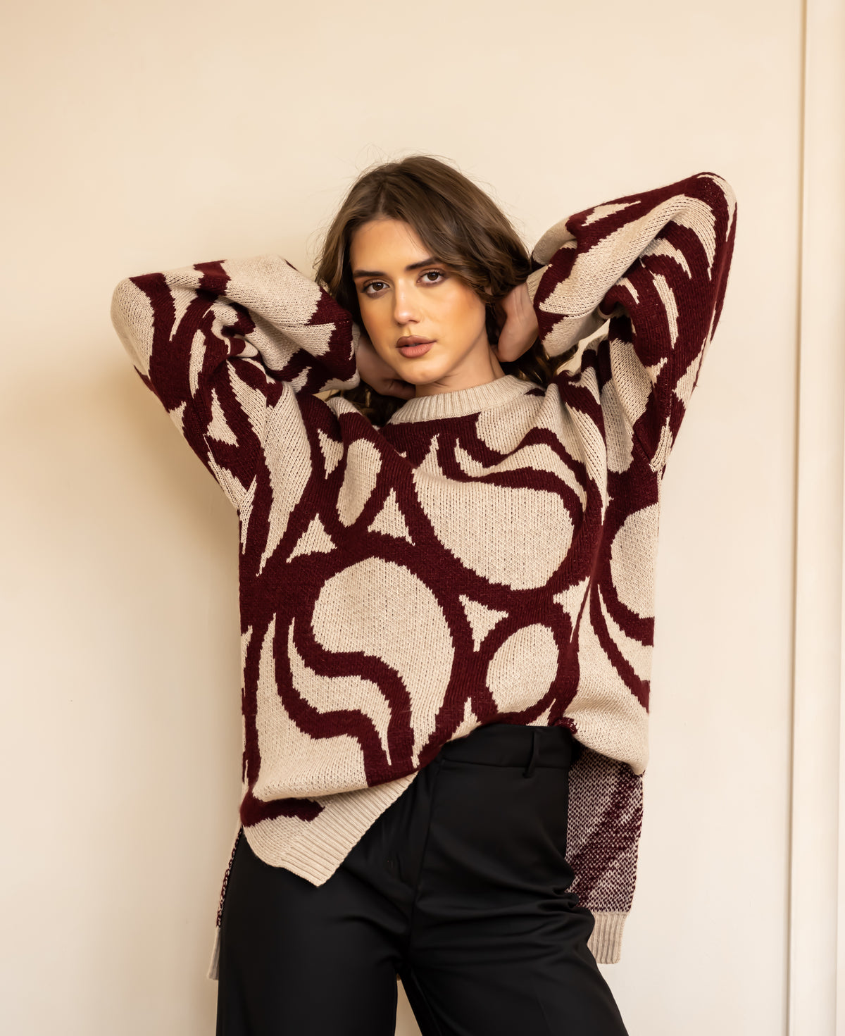 Circles Wool Pullover-MAROON