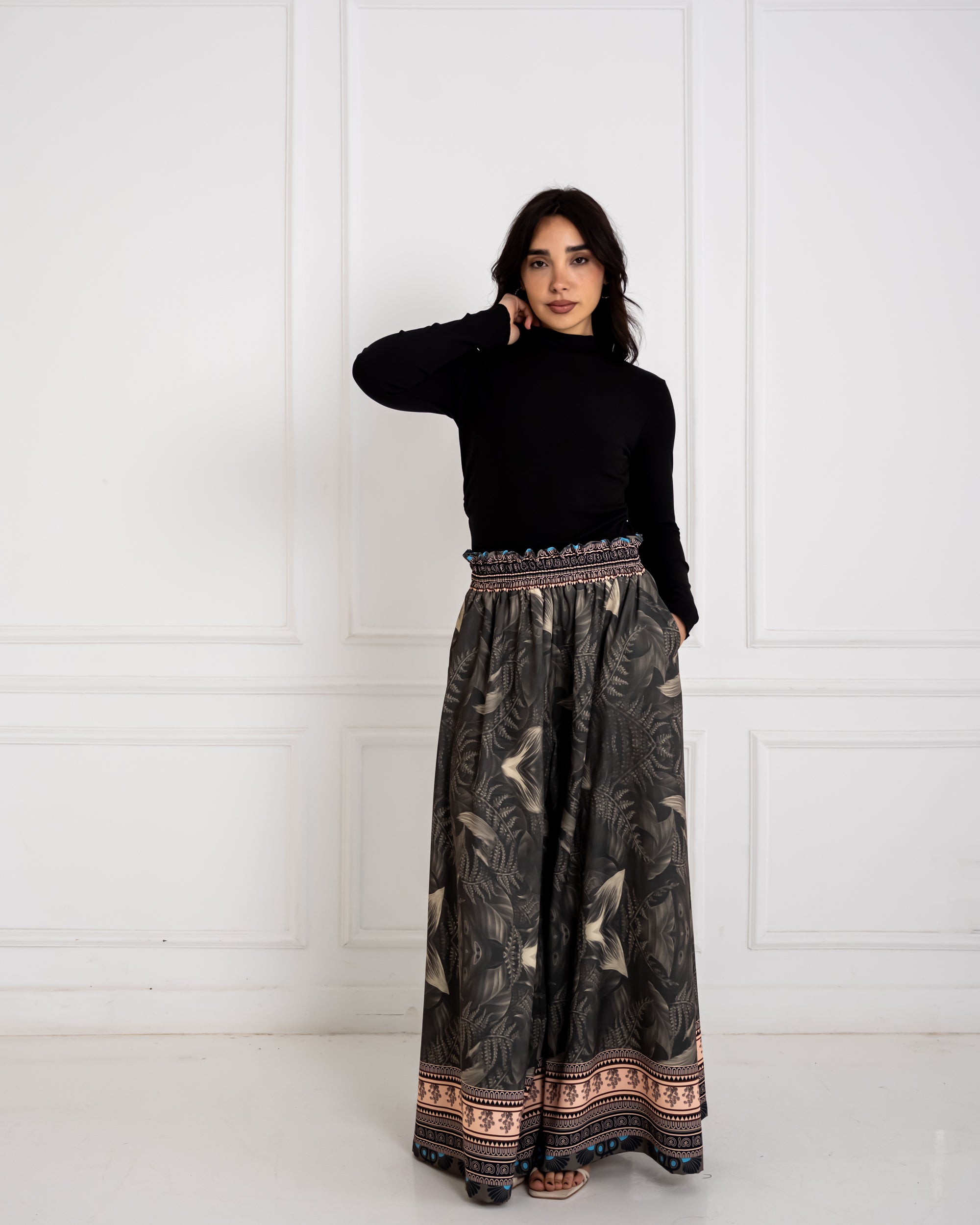 WITH BORDERED WIDE LEG PANT-OLIVE