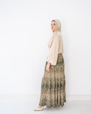 CHIFFON PLISSE SKIRT -OLIVE