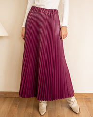 Plisse Satin Skirt-CASHMERE