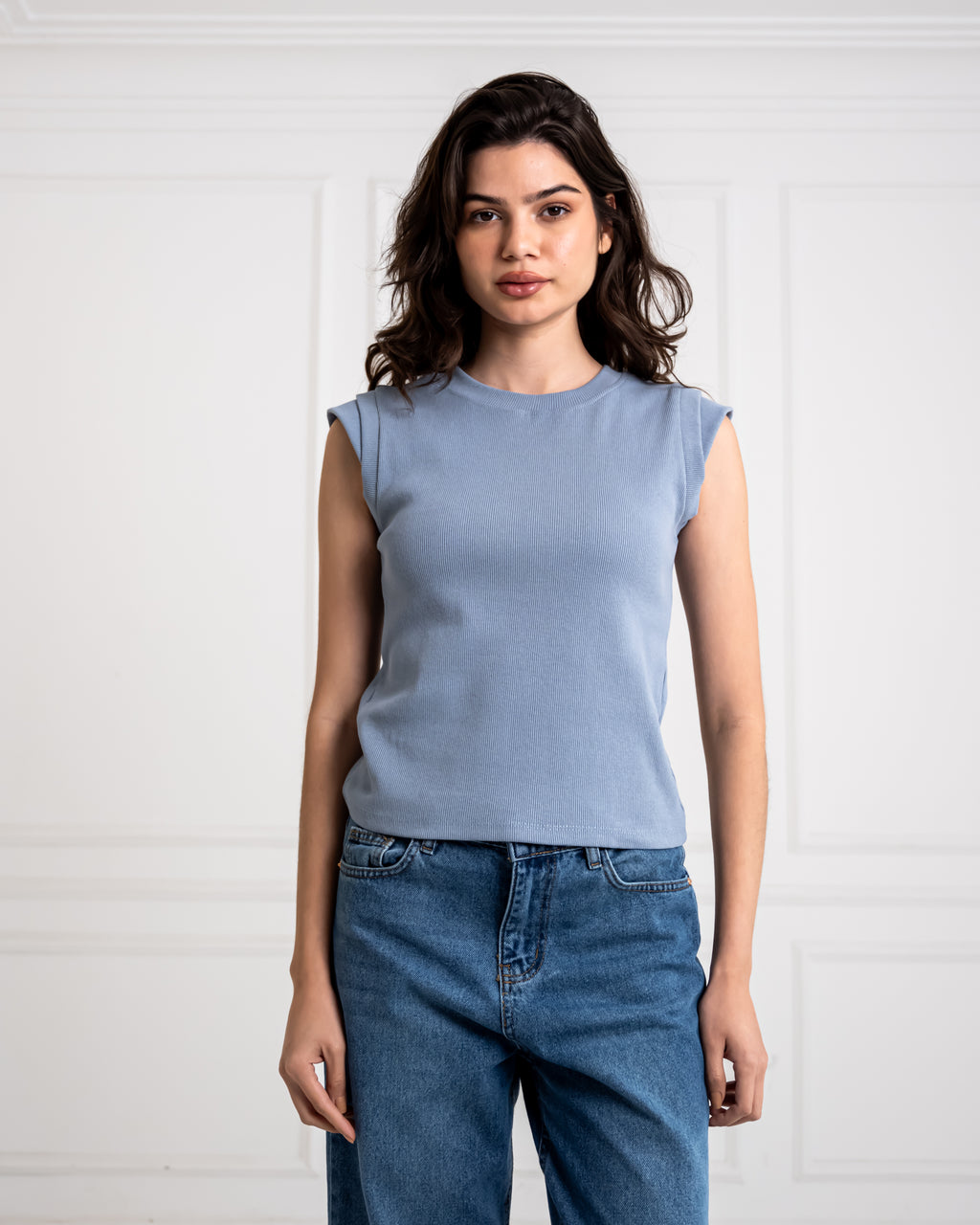 Ribbed top-BABY BLUE