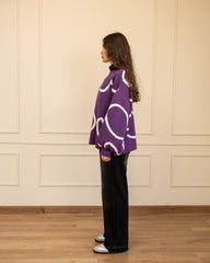 BUFFY SLEEVES KNIT PULLOVER-PURPLE