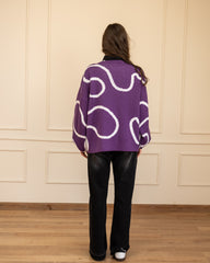 BUFFY SLEEVES KNIT PULLOVER-PURPLE