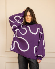 BUFFY SLEEVES KNIT PULLOVER-PURPLE