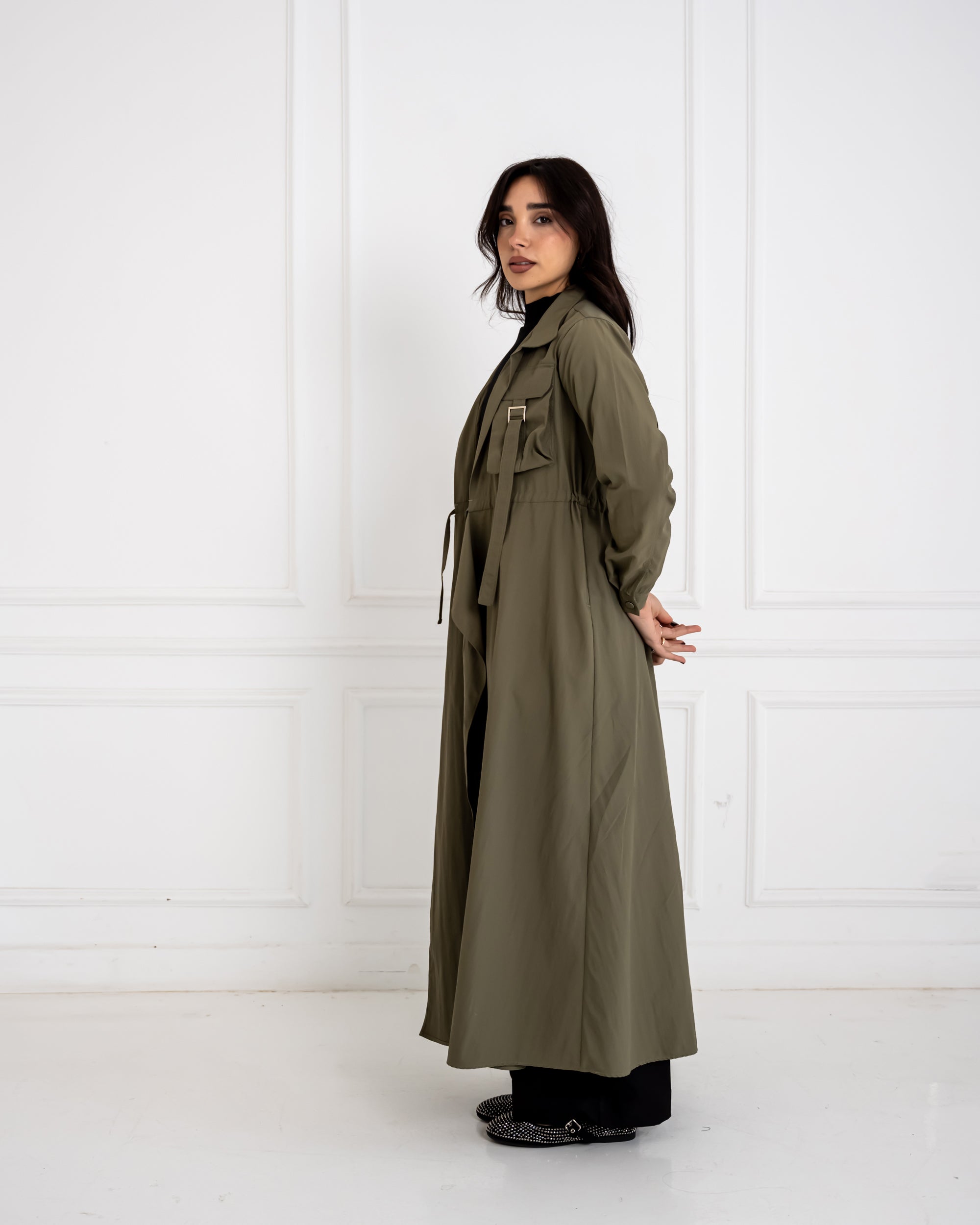 Long plain cardigan-OLIVE