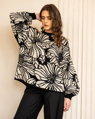 FLOWERED WOOL PULLOVER-BLACK