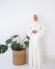 فستان ساتان فضفاض - أبيض